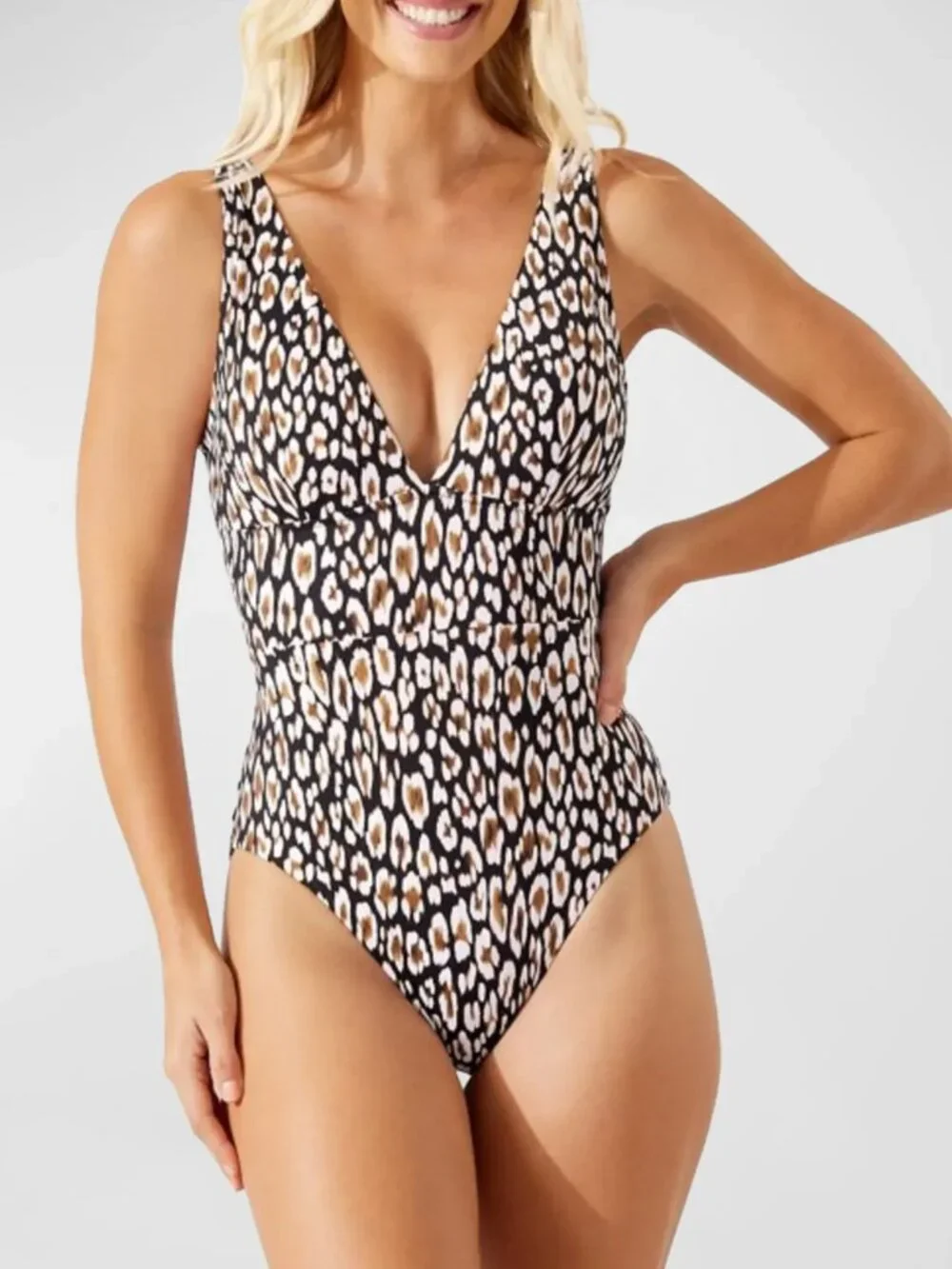 Tommy Bahama Palm Modern Safari Cat V-Neck One-Piece Swimsuit